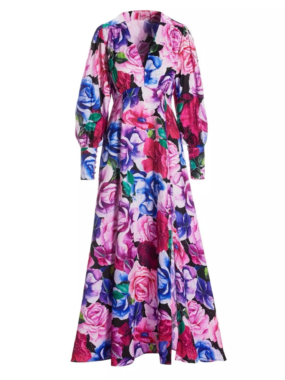 Boston Proper Floral Long Sleeve Maxi Dress in Pink & Blue